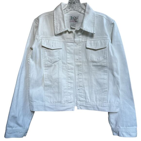 NWOT White Denim Bomber Jacket Military Style Relaxed Fit Fall Staple Small 4/6 - Picture 2 of 15